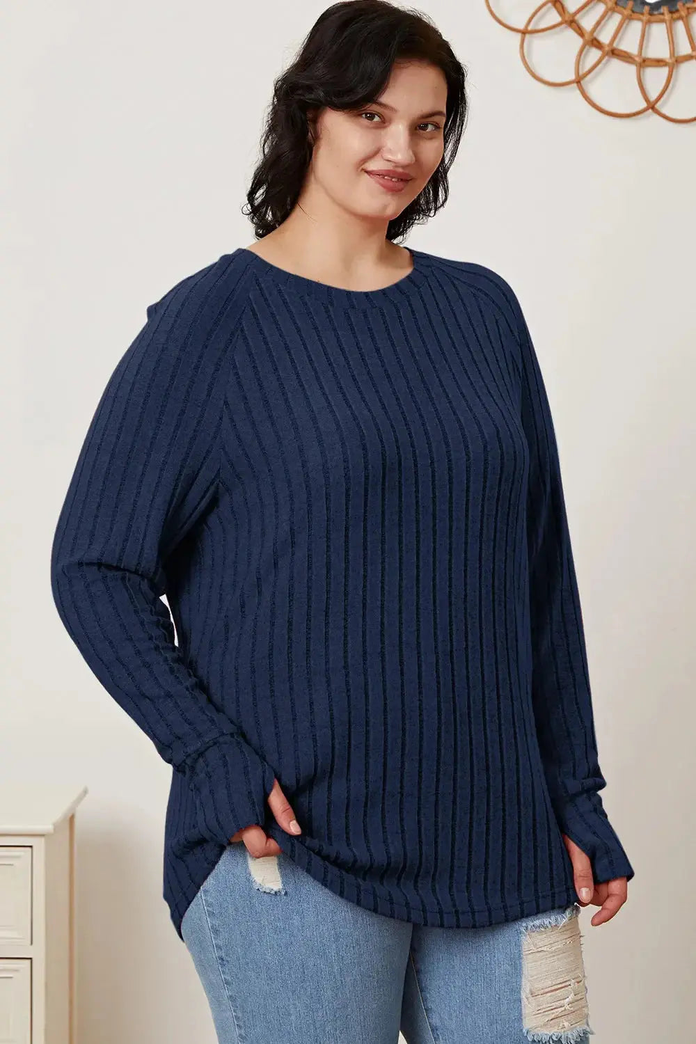 Basic Bae Full Size Ribbed Thumbhole Sleeve T-Shirt - Love Salve